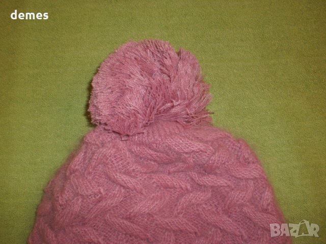 Машинно плетена вълнена шапка,  люляков цвят, снимка 2 - Шапки - 23222290