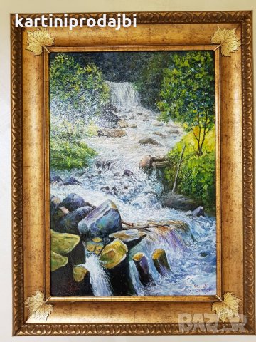 Маслена картина "Водопад" италиански художник, снимка 2 - Картини - 23022640