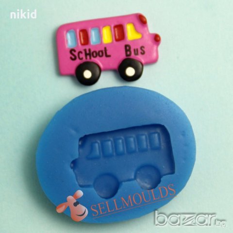 school bus мини автобус сликонов молд форма декорация торта фондан шоколад и др., снимка 1