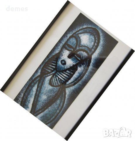 Стилизирана жена от Африка в синьо-картина с маслени бои, снимка 3 - Картини - 25769889