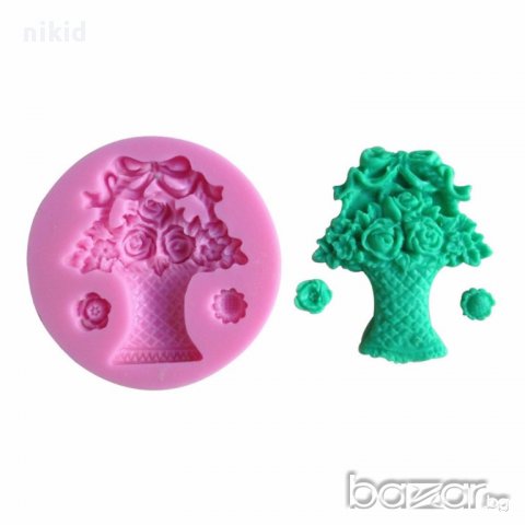  ваза кошница букет с цветя силиконов молд форма за украса декорация торта фондан сладки и др