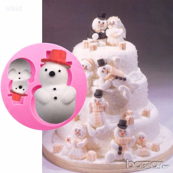 2 бр снежен човек силиконов молд форма за украса торта сладки с фондан мъфини, снимка 1