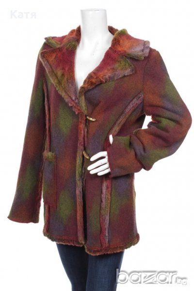 Ново шарено палто, вълна, S / М, брик, зелено, ефектно, снимка 1