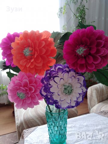 Цветя от хартия-далии, снимка 2 - Изкуствени цветя - 25247625
