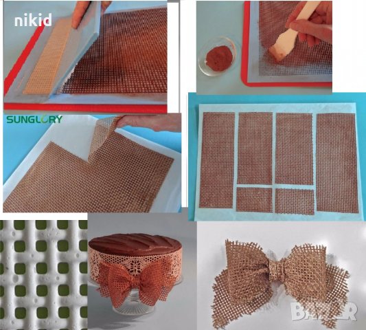 много ситни квадратчета мрежа огромна подложка дантела силиконов молд декорация на бисквитки меденки, снимка 4 - Други - 23011300