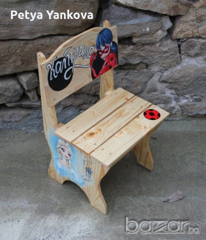 дървен детски рисуван стол, снимка 14 - Мебели за детската стая - 7100288