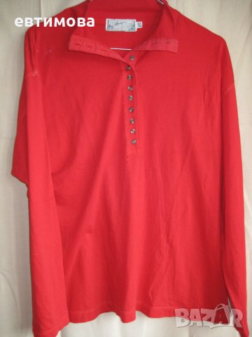 Червена блуза с копчета, памук., снимка 2 - Блузи с дълъг ръкав и пуловери - 23590770