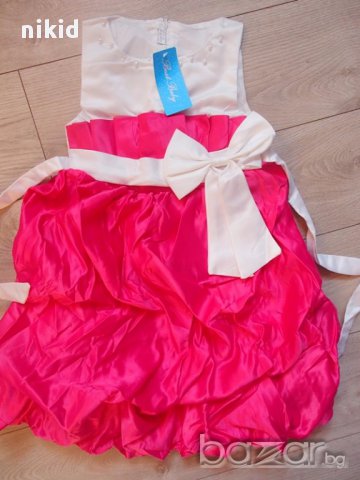 детска официална обемна рокля в циклама тип балон набрана пола, снимка 2 - Детски рокли и поли - 15031702