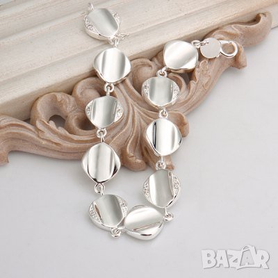 Стилна дамска гривна, верижка квадрати, посребрена, снимка 2 - Гривни - 25201632