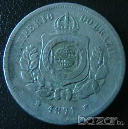 100 реис 1871, Бразилия, снимка 2 - Нумизматика и бонистика - 7756233