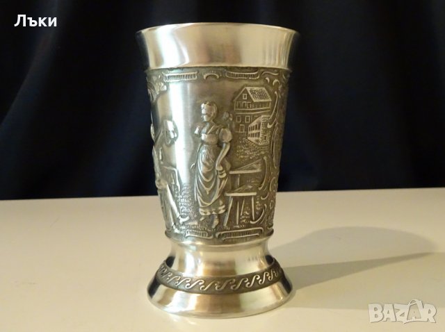 Немски бокал,чаша,гравиран калай. , снимка 3 - Антикварни и старинни предмети - 25586247