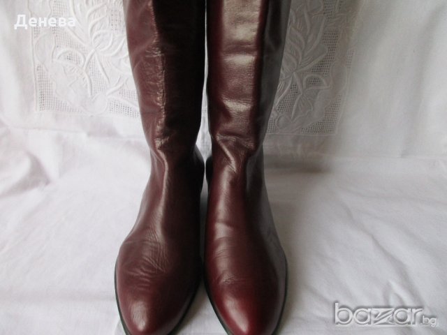 ЕСТЕСТВЕНА КОЖА италиански високи ботуши, цвят бордо, бохо стил, снимка 3 - Дамски ботуши - 20693878