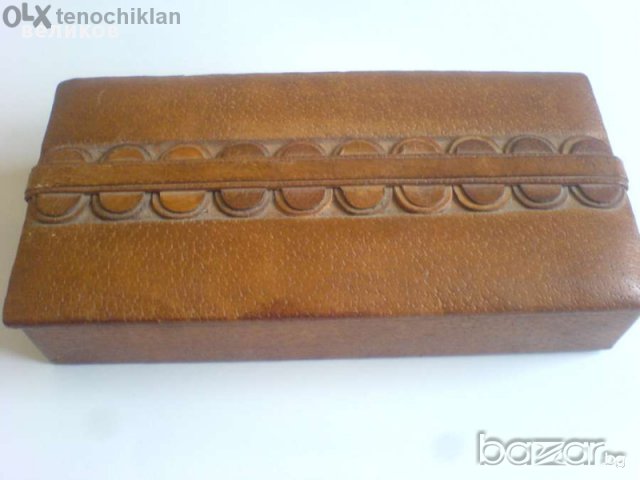 бижутерийна кутия стара ръчна изработка естествена кожа