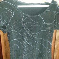 Еластична блуза къс ръкав черна сребристи ивици, снимка 1 - Блузи с дълъг ръкав и пуловери - 14660337