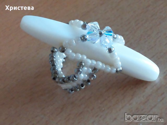 Пръстен със седеф и кристали, снимка 2 - Пръстени - 12427411