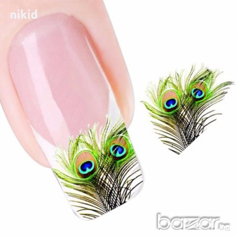 Паунови пера ваденки водни стикери за нокти маникюр