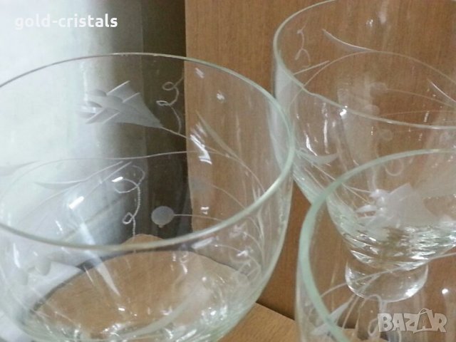 Ретро кристални чаши за вино гравирани, снимка 5 - Антикварни и старинни предмети - 22192484