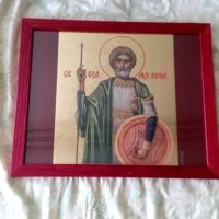 Икона на Свети вкм. Мина , репродукция с дървена рамка и стъкло, снимка 1 - Икони - 25099287