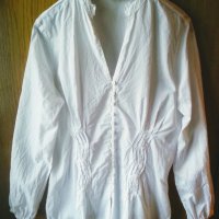 Бяла памучна риза с басти отпред,XL, снимка 1 - Ризи - 19200772