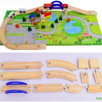 Детски дървен конструктор 40 части с релси, парк, надлез, дървени коли, снимка 8 - Образователни игри - 25036406