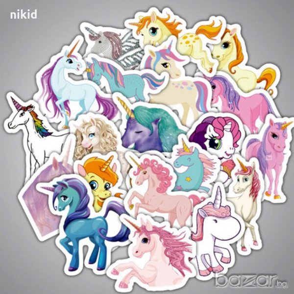 33 самозалепващи стикери лепенки Пони Еднорог Unicorn за украса декор торта парче и др, снимка 1