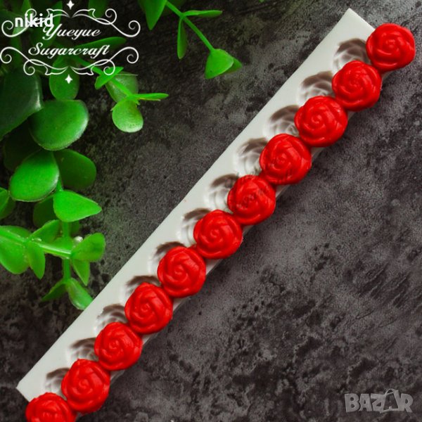 сплескани рози ивица кант борд лента силиконов молд форма декорация торта фондан украса, снимка 1
