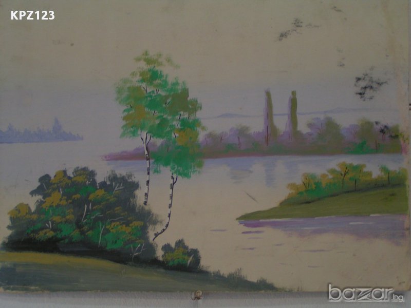 Картина пейзаж, (акварелни бои, картон), снимка 1