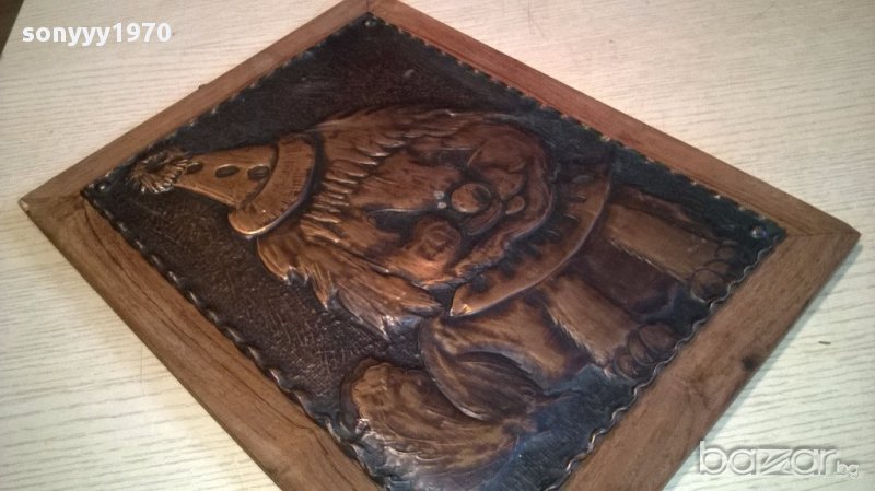 Куче/клоун-мед/месинг-релефна картина/пластика-34/26см-внос швеицария, снимка 1