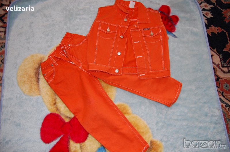 Оранжев дънков комплект, снимка 1