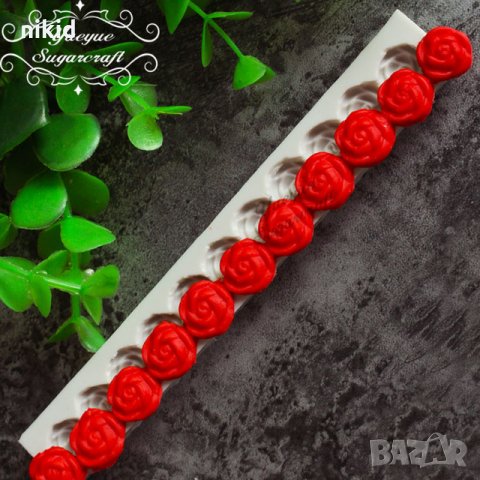 сплескани рози ивица кант борд лента силиконов молд форма декорация торта фондан украса