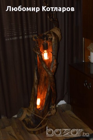 Уникална дървена лампа тип „Винтидж“-2, снимка 2 - Настолни лампи - 18073082