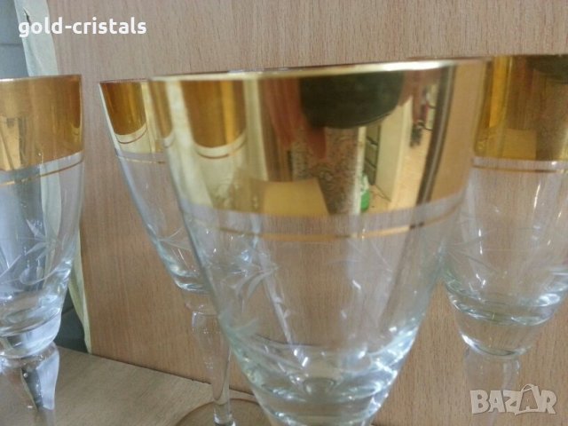 Стари стъклени чаши гравирани с златен кант, снимка 10 - Антикварни и старинни предмети - 22387900