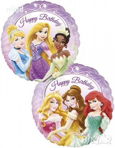 6 принцеси Аурора Ариел Белл Рапунцел Тиана двустранен фолио фолиев балон хелий или въздух парти чрд