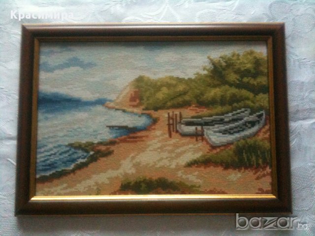 Гоблен"Лодки на брега", снимка 2 - Гоблени - 17264746