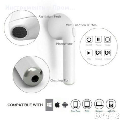 Безжични Bluetooth Слушалки с кутия i7S за iPhone Airpods powerbank телефон Huawei, снимка 4 - Слушалки, hands-free - 24093278
