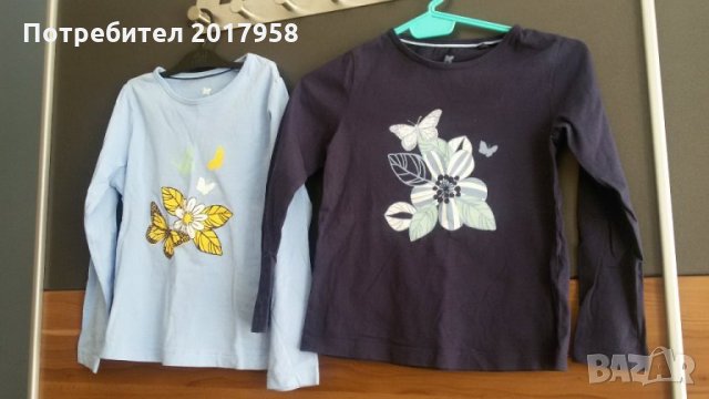 2 памучни блузки 122 см, снимка 1 - Детски Блузи и туники - 24479658