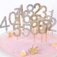 1 бр метална цифра число злато сребро диамантена топер за години украса мъфини кексчета торта декор, снимка 1 - Други - 24806714