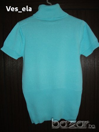 Синя блуза с къс ръкав плетиво, снимка 4 - Тениски - 10401982