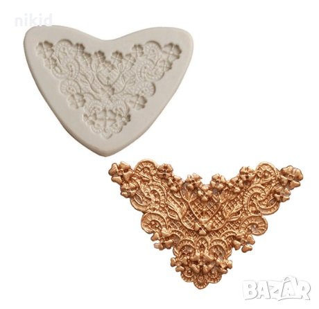 Триъгълна дантела с детелинки силиконов молд форма за декорация и украса торта фондан шоколад