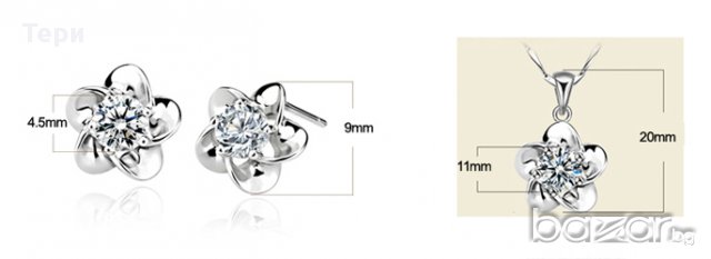 НОВ!!! Комплект висулка и обеци с покритие от бяло злато, снимка 4 - Бижутерийни комплекти - 17015945