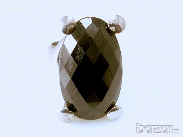 сребърен пръстен с черен кристал, снимка 5 - Пръстени - 13413163