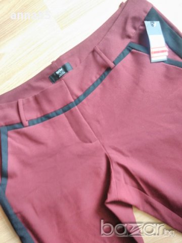 Нов панталон до глезените- цвят бордо с черен кант, снимка 2 - Панталони - 20841013