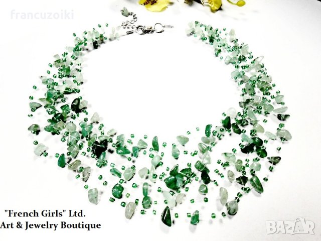 Колие от зелен авантюрин - многоредно, снимка 4 - Колиета, медальони, синджири - 22735104