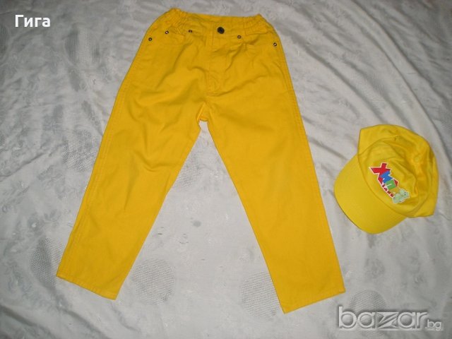 Жълти дънки и шапка с козирка, снимка 2 - Детски панталони и дънки - 18291149