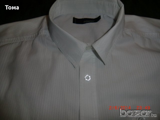 Бяла риза с къс ръкав Тиъдор, снимка 2 - Ризи - 14221173