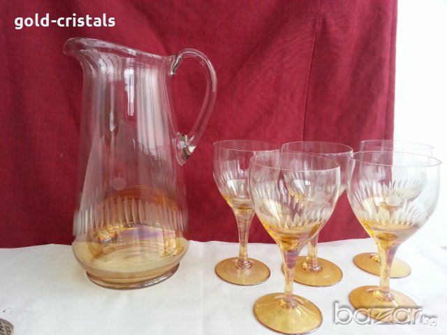 Стъклена кана и стъклени чаши , снимка 12 - Антикварни и старинни предмети - 19994482