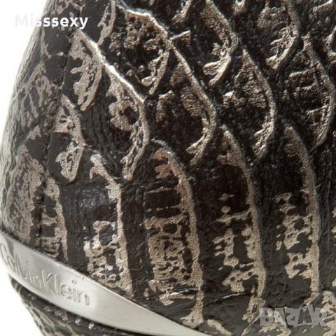 ПРОМО 🍊 CALVIN KLEIN № 37-38-39 🍊 Дамски кожени сандали в черно сребристо нови с кутия, снимка 3 - Дамски елегантни обувки - 21972391