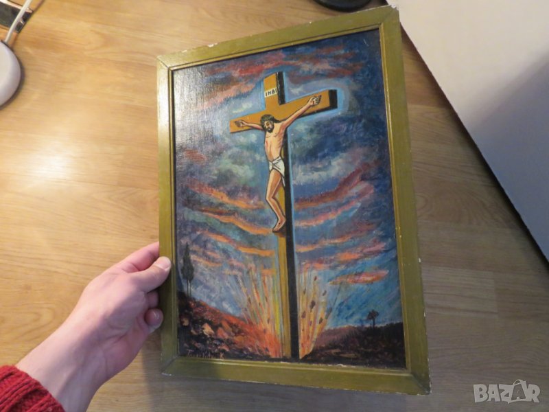 картина маслени бой - Разпятие Христово с автограф от автора - ценнност за твоя , снимка 1