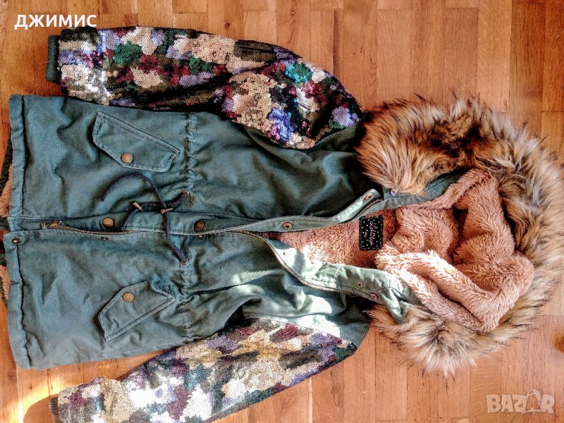 Страхотно и много топло с еко косъм и паети детско яке , снимка 1