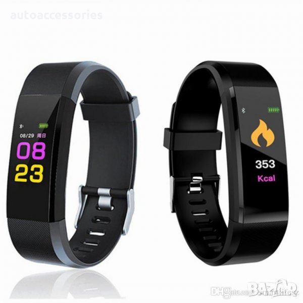 3100050684 Фитнес Смарт Гривна 115 Band Tracker Крачкомер , Калории, Пулсомер,Bluetooth,Черна, снимка 1
